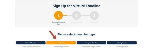 Choose Local Phone Number Step 1 number type